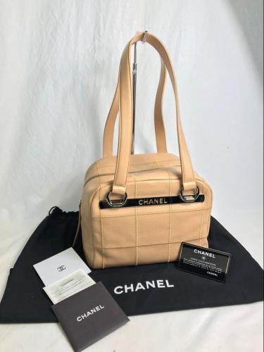 CHANEL シャネル チョコバー キャビアスキン ベージュ ハンドバッグ