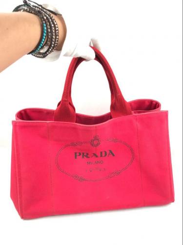 PRADA プラダ カナパ キャンバス レッド トートバッグ