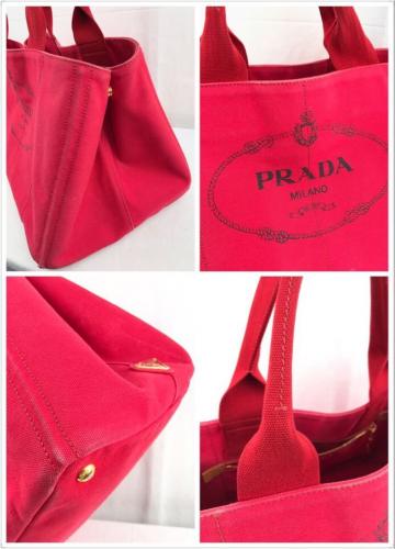 PRADA プラダ カナパ キャンバス レッド トートバッグ